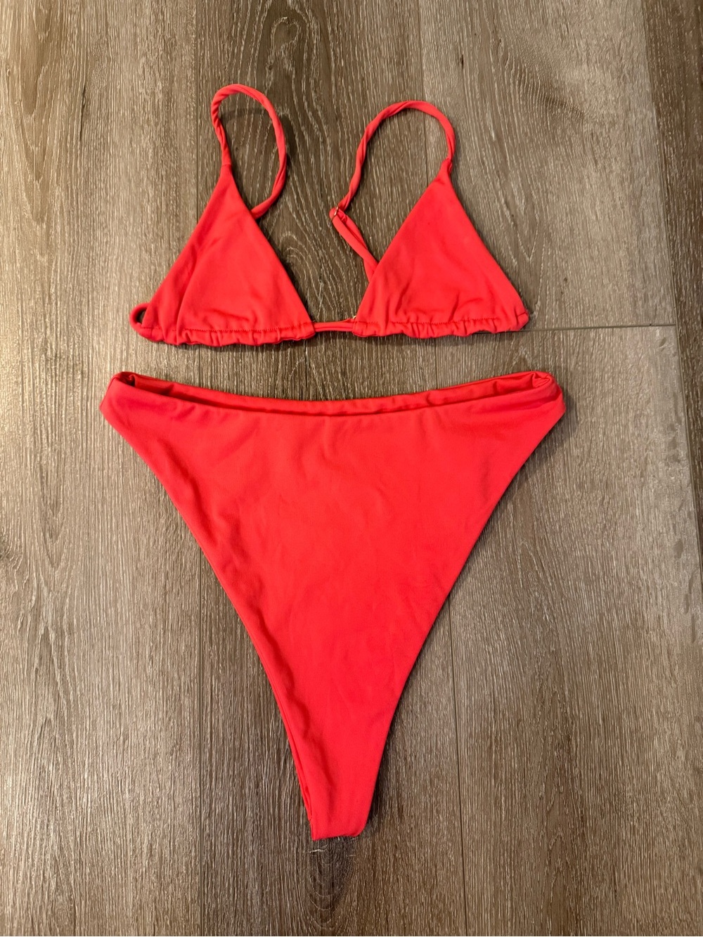 Aexae Red Swimsuit High Waisted Bikini Bottoms Medium Triangle Top Small Set